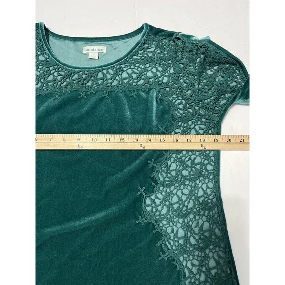 Sundance Top Women Small Green Lilys Paramour Top Velvet Lace Crochet Boho - Picture 9 of 10